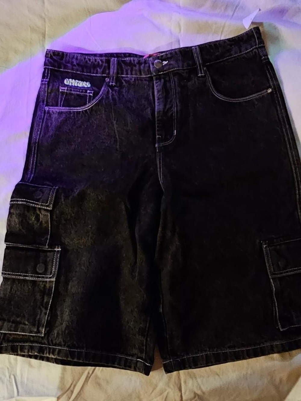 Empyre Black Cargo Denim Shorts with Side Utility Pockets